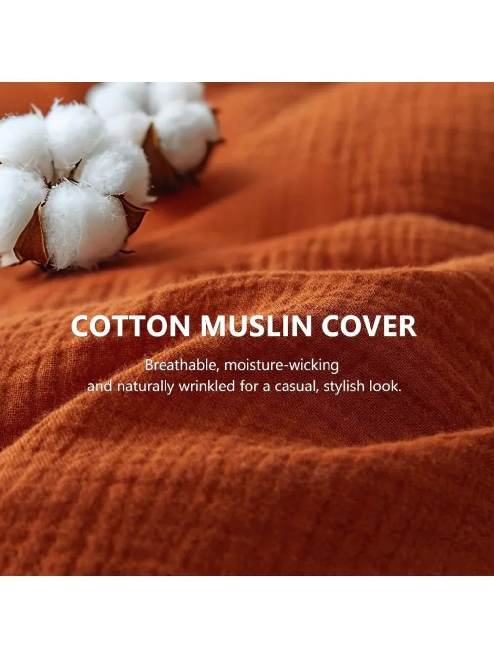 Soft Lightweight 100% Cotton Muslin Comforter Set King, 3PC All Seasons Bedding